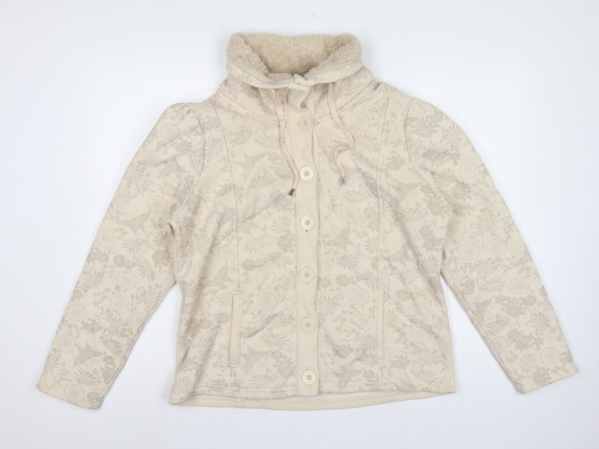 Per Una Women Ivory Floral Hooded Button Cardigan Sweatshirt L