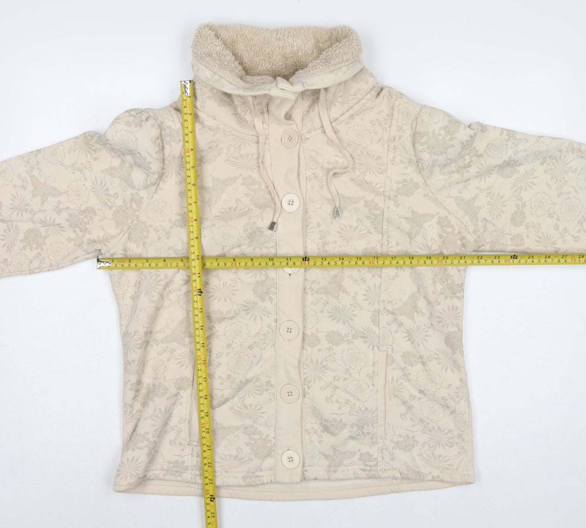Per Una Women Ivory Floral Hooded Button Cardigan Sweatshirt L
