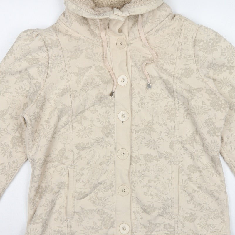 Per Una Women Ivory Floral Hooded Button Cardigan Sweatshirt L