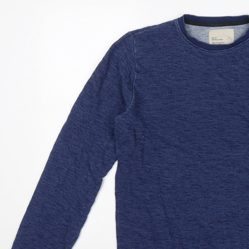 Revolution Men’s Blue Small Crew Neck Cotton Pullover Sweatshirt