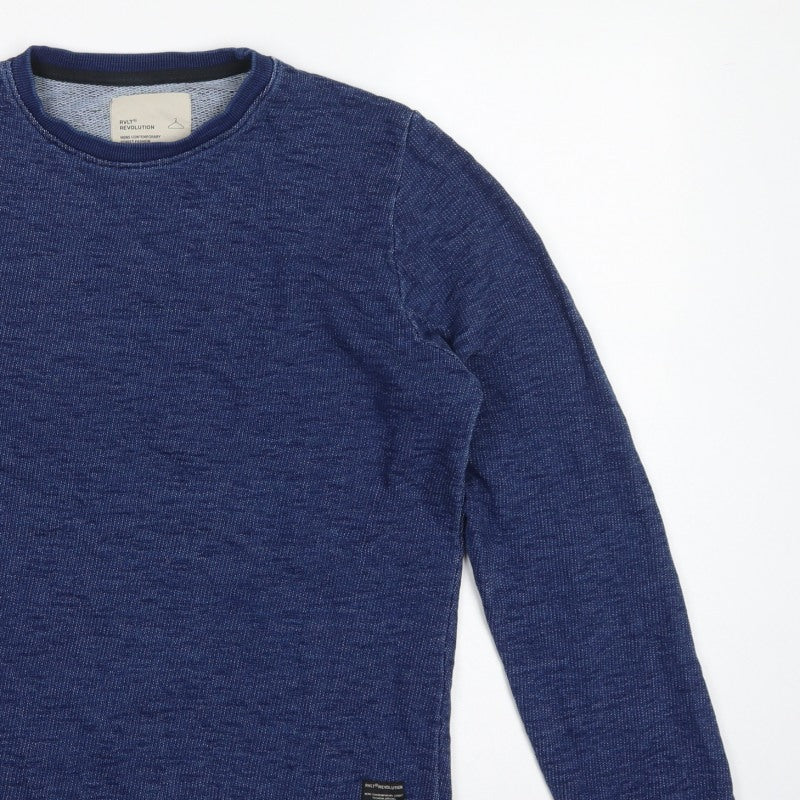 Revolution Men’s Blue Small Crew Neck Cotton Pullover Sweatshirt