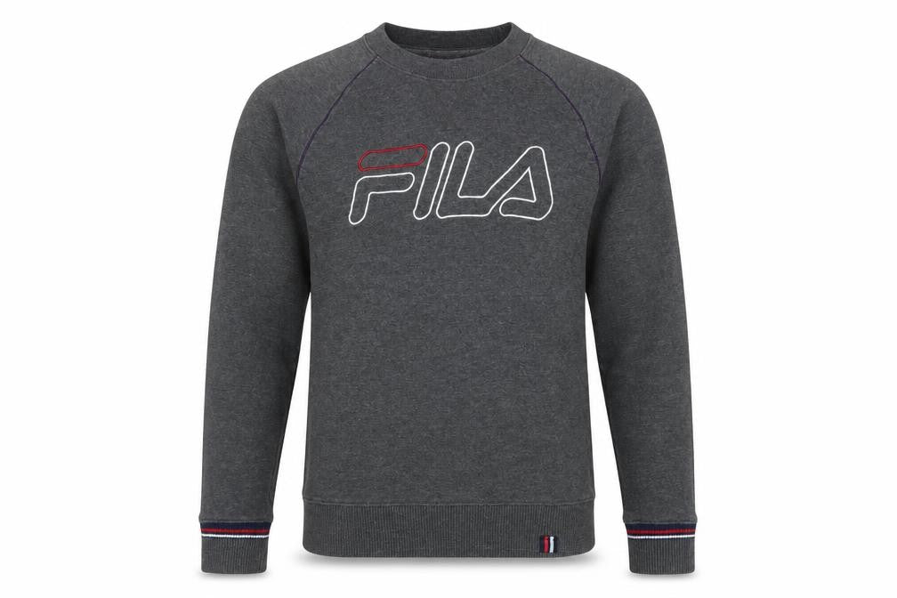 Fila Men’s Grey S Embroidered Logo Crew Neck Pullover Sweatshirt