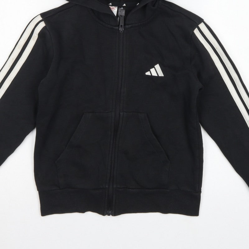 adidas Boys Black 9-10 Years Full Zip Hooded Logo Track Hoodie