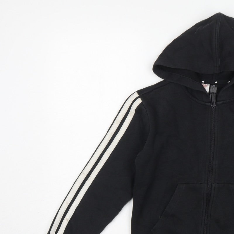 adidas Boys Black 9-10 Years Full Zip Hooded Logo Track Hoodie
