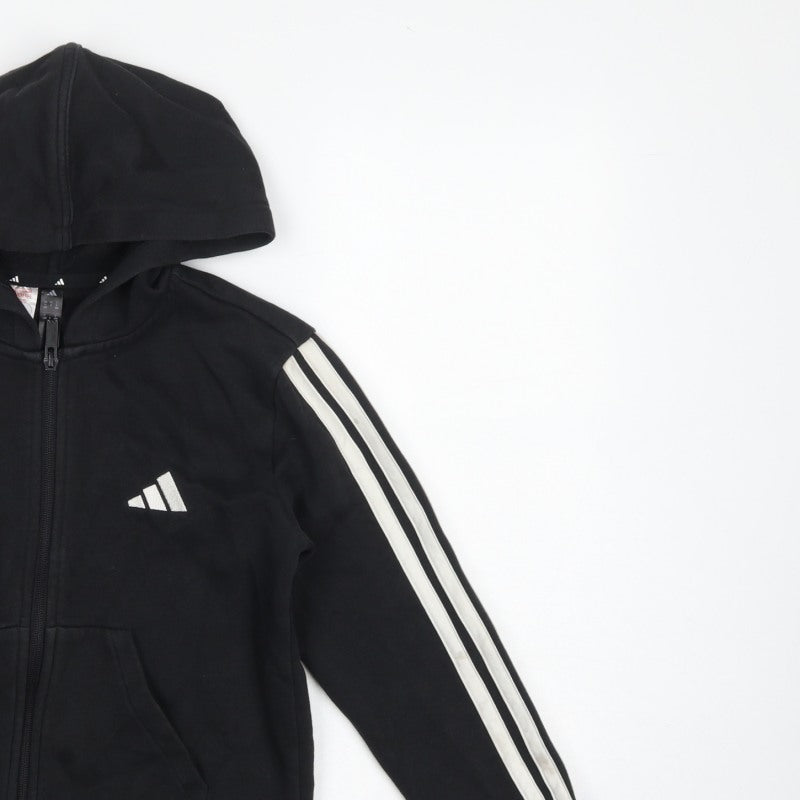 adidas Boys Black 9-10 Years Full Zip Hooded Logo Track Hoodie