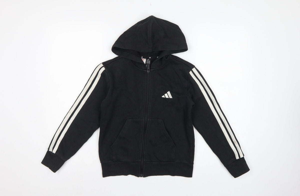 adidas Boys Black 9-10 Years Full Zip Hooded Logo Track Hoodie