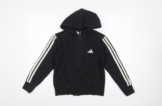 adidas Boys Black 9-10 Years Full Zip Hooded Logo Track Hoodie