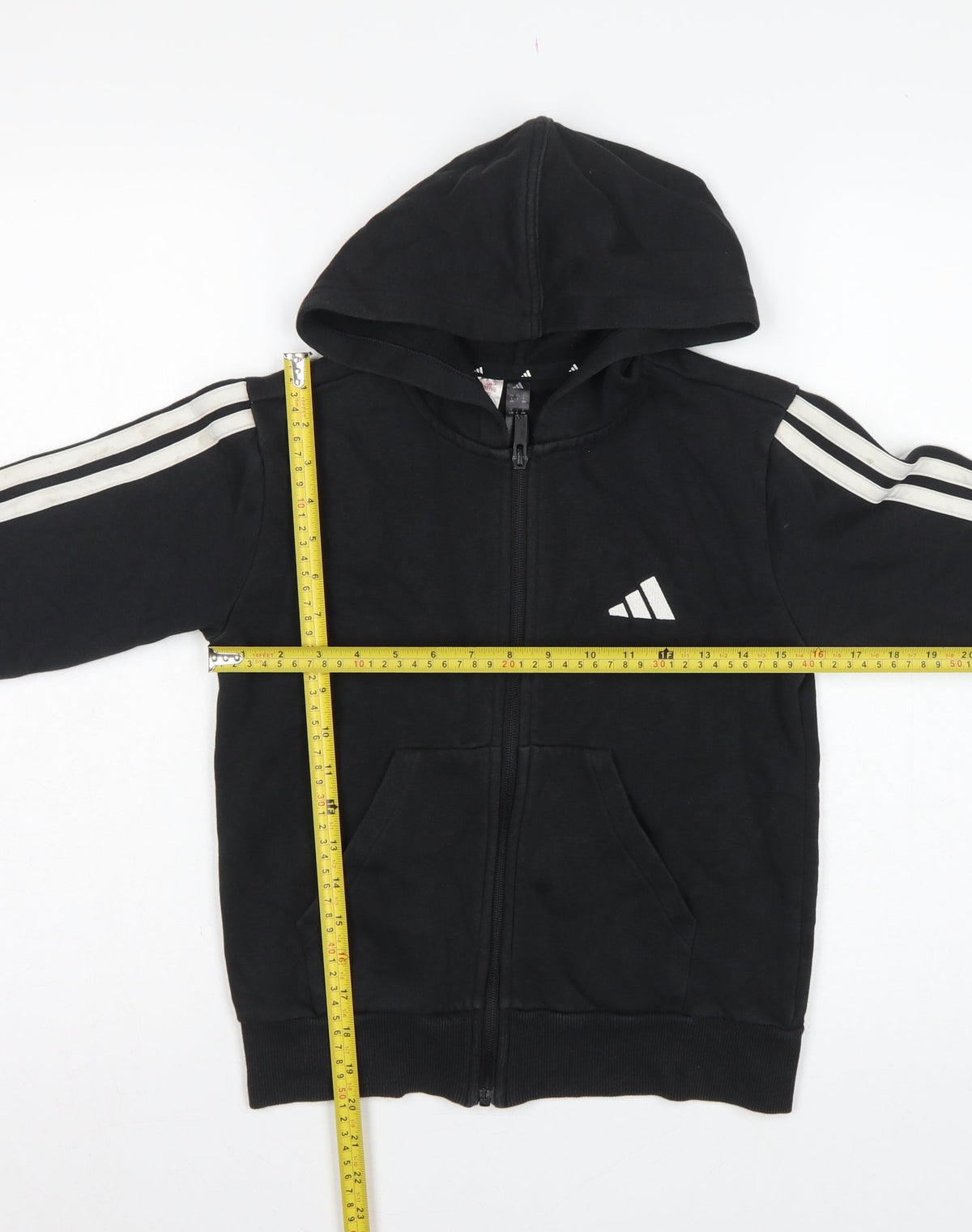 adidas Boys Black 9-10 Years Full Zip Hooded Logo Track Hoodie