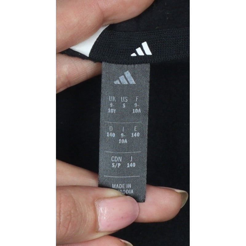 adidas Boys Black 9-10 Years Full Zip Hooded Logo Track Hoodie