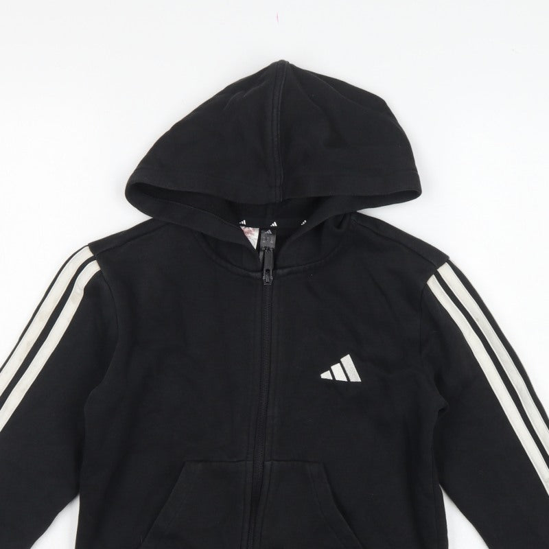 adidas Boys Black 9-10 Years Full Zip Hooded Logo Track Hoodie