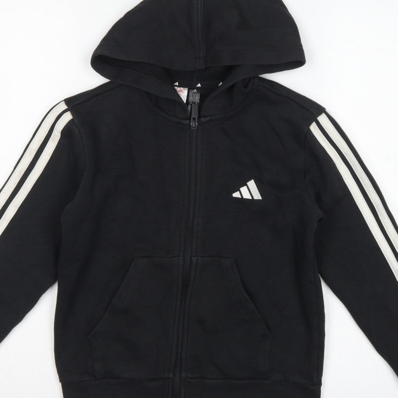 adidas Boys Black 9-10 Years Full Zip Hooded Logo Track Hoodie