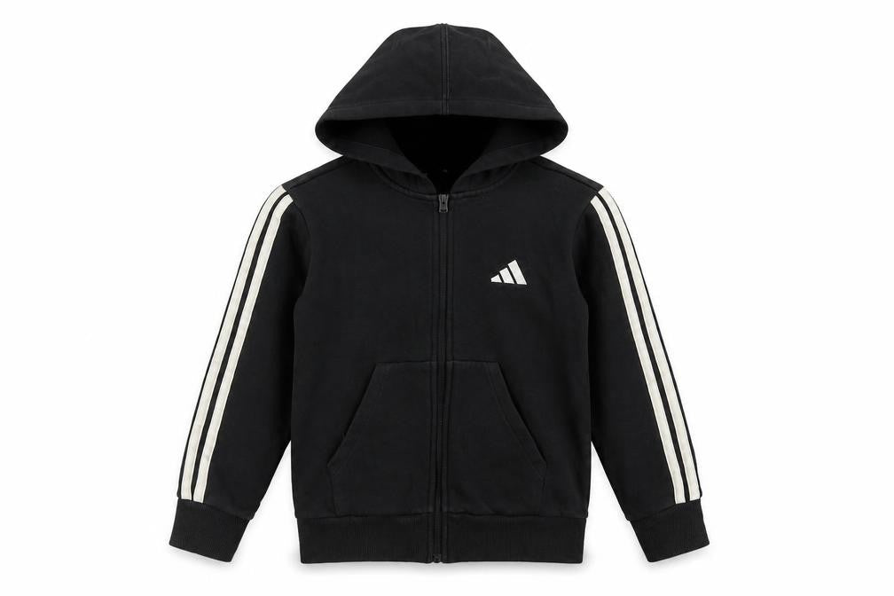 adidas Boys Black 9-10 Years Full Zip Hooded Logo Track Hoodie