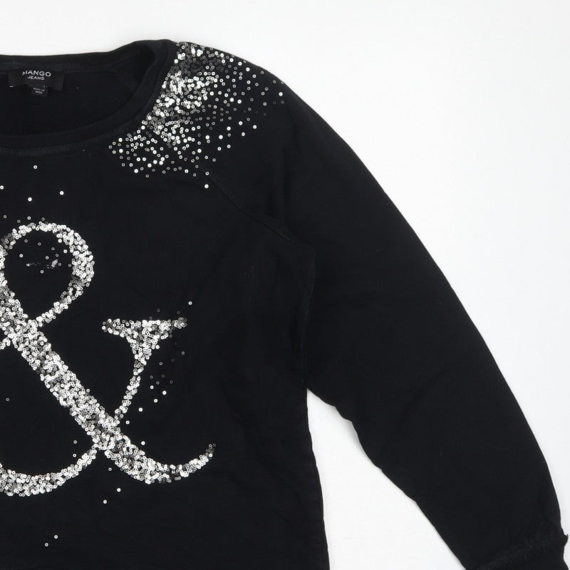 Mango Jeans Women Black S Pullover Sweatshirt Silver Sequin Ampersand