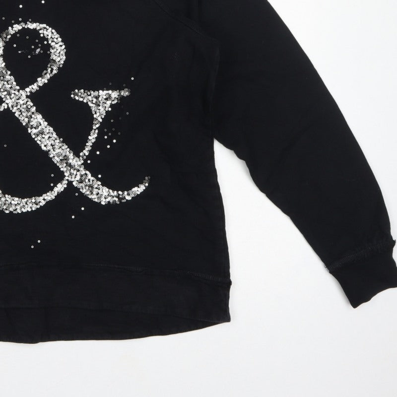 Mango Jeans Women Black S Pullover Sweatshirt Silver Sequin Ampersand