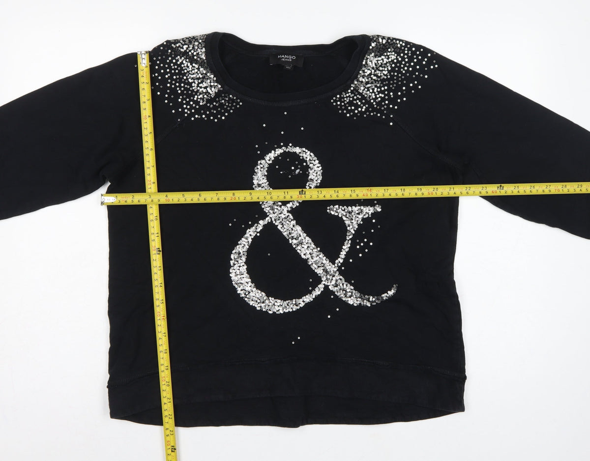Mango Jeans Women Black S Pullover Sweatshirt Silver Sequin Ampersand