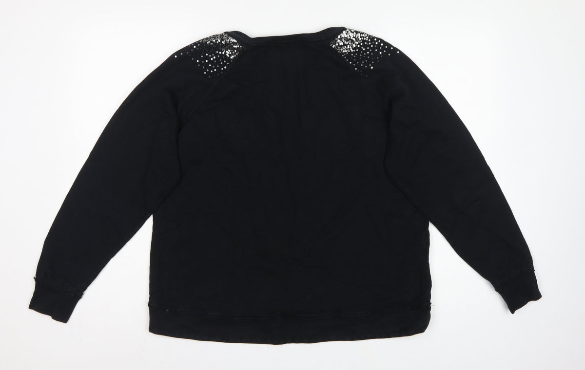 Mango Jeans Women Black S Pullover Sweatshirt Silver Sequin Ampersand