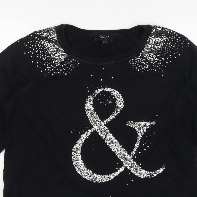 Mango Jeans Women Black S Pullover Sweatshirt Silver Sequin Ampersand