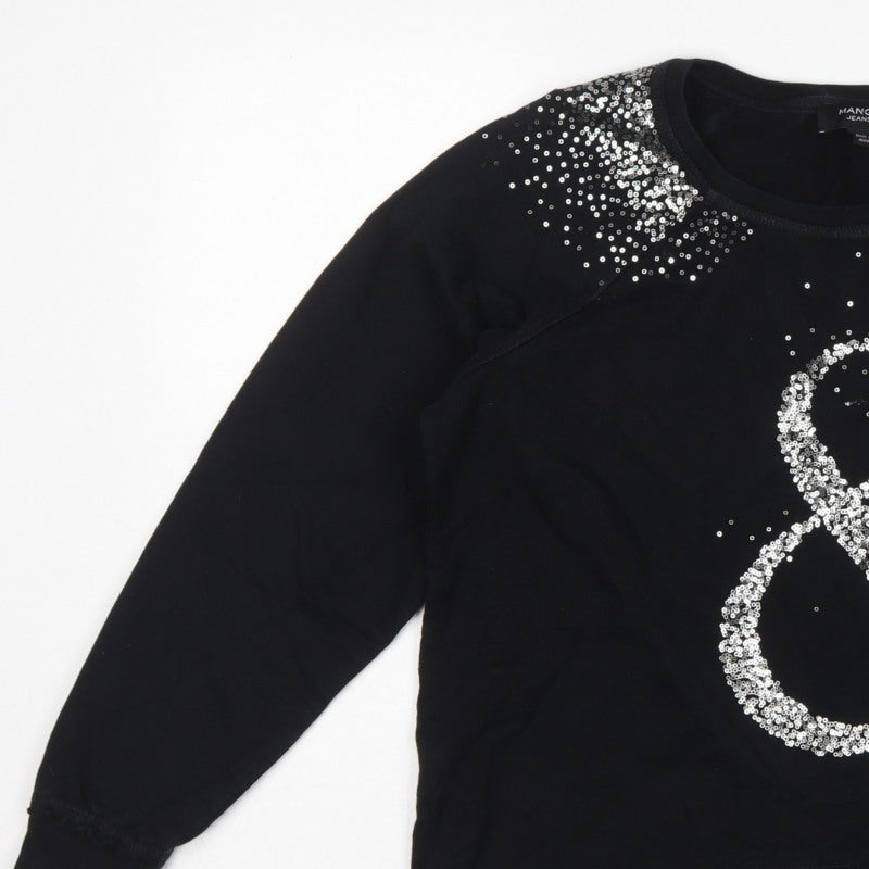 Mango Jeans Women Black S Pullover Sweatshirt Silver Sequin Ampersand