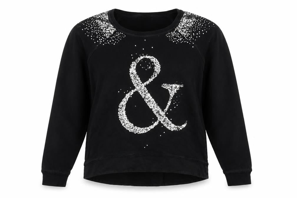 Mango Jeans Women Black S Pullover Sweatshirt Silver Sequin Ampersand