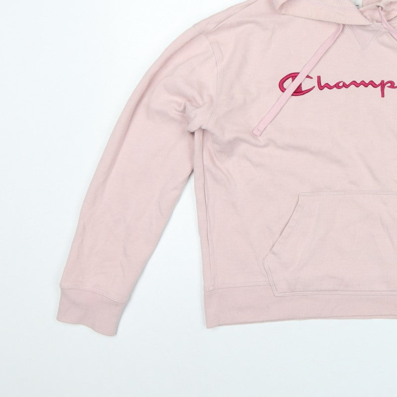 Champion Women’s Pink M Pullover Hoodie Embroidered Logo
