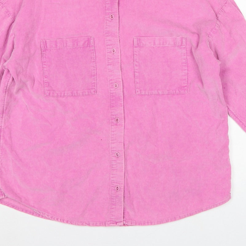 Divided H&M Women Pink UK 6 Cotton Corduroy Button-Up Shirt