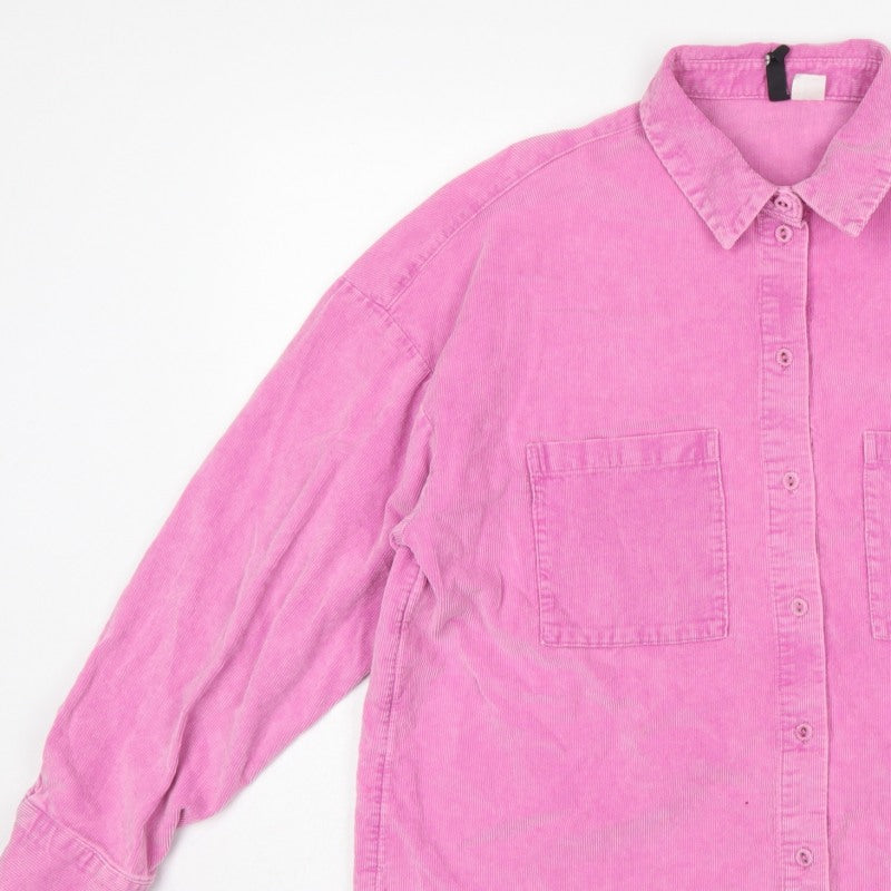 Divided H&M Women Pink UK 6 Cotton Corduroy Button-Up Shirt