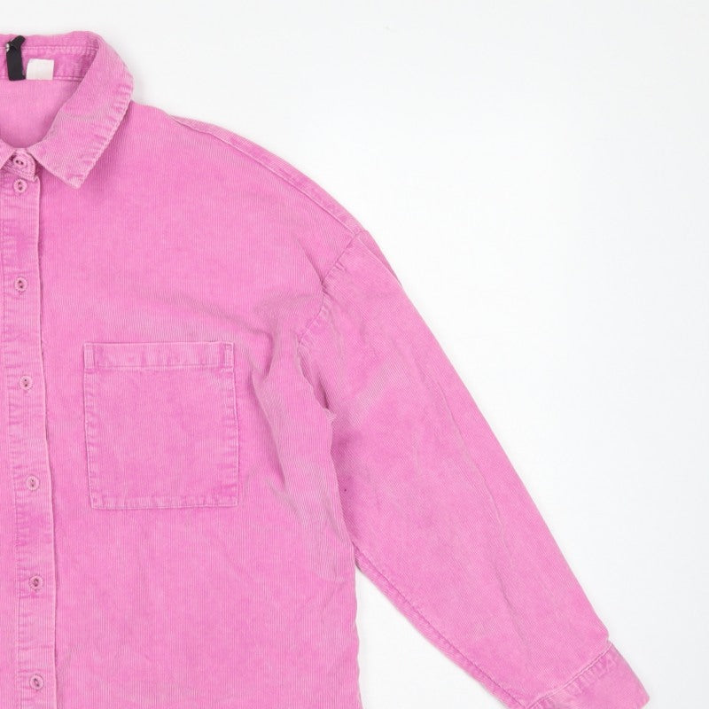 Divided H&M Women Pink UK 6 Cotton Corduroy Button-Up Shirt