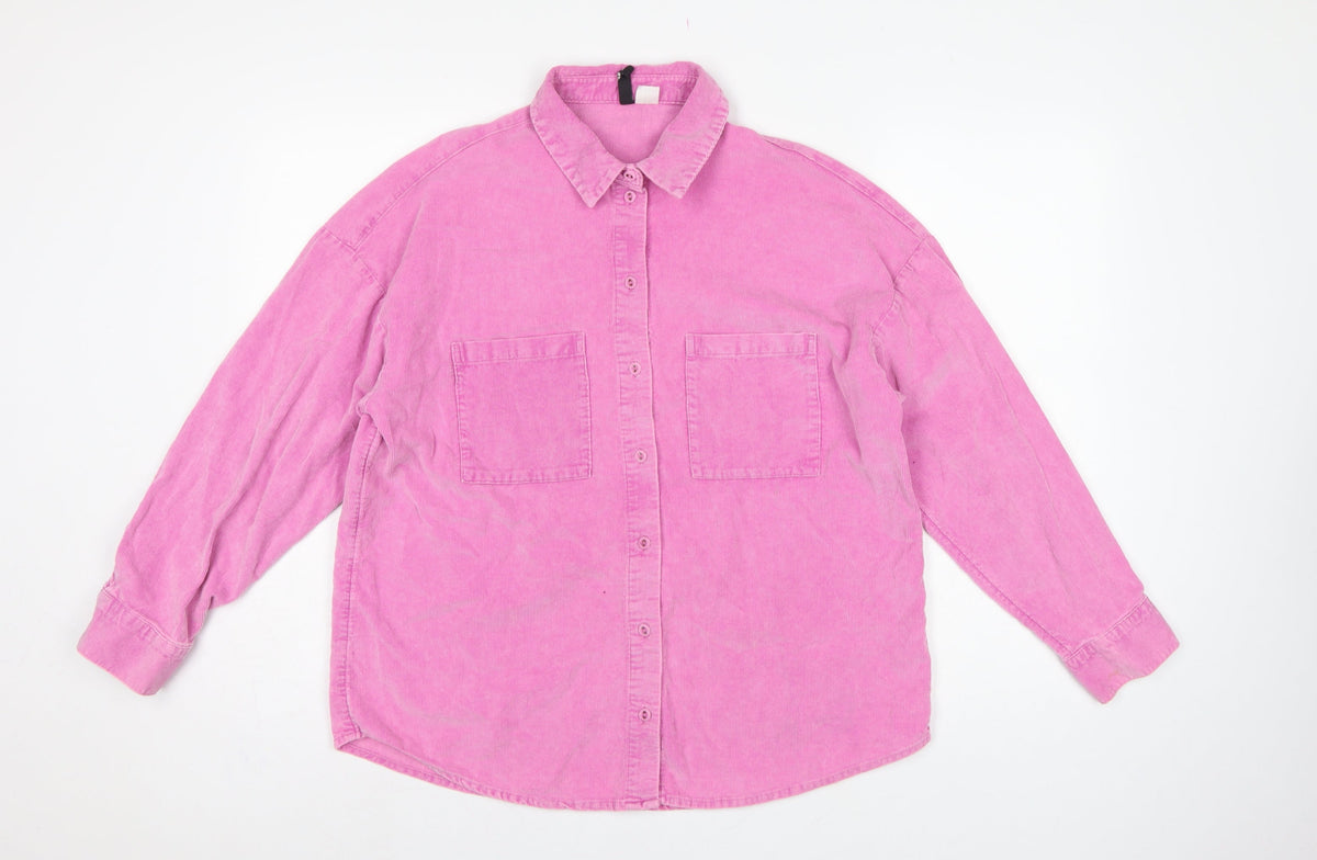 Divided H&M Women Pink UK 6 Cotton Corduroy Button-Up Shirt