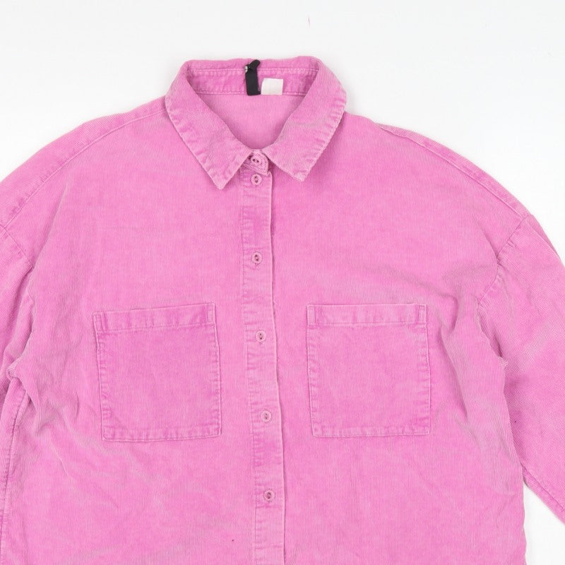 Divided H&M Women Pink UK 6 Cotton Corduroy Button-Up Shirt
