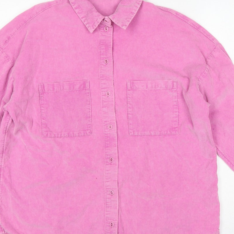 Divided H&M Women Pink UK 6 Cotton Corduroy Button-Up Shirt