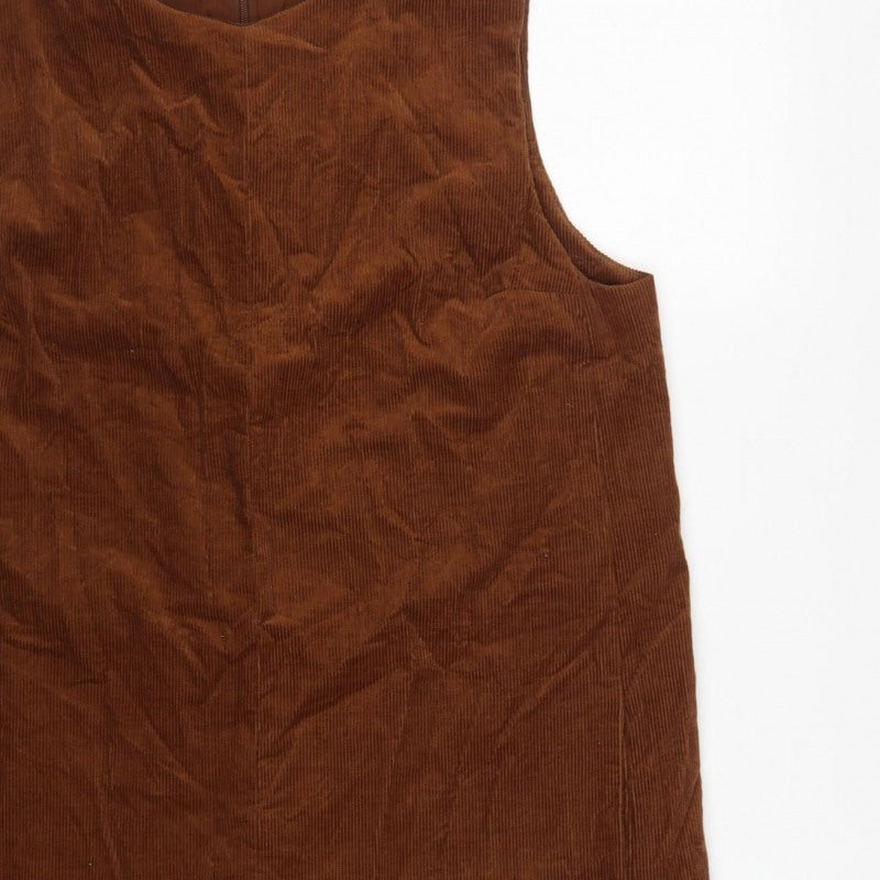 COS Women Brown Corduroy Shift Dress UK 16 Sleeveless Lined