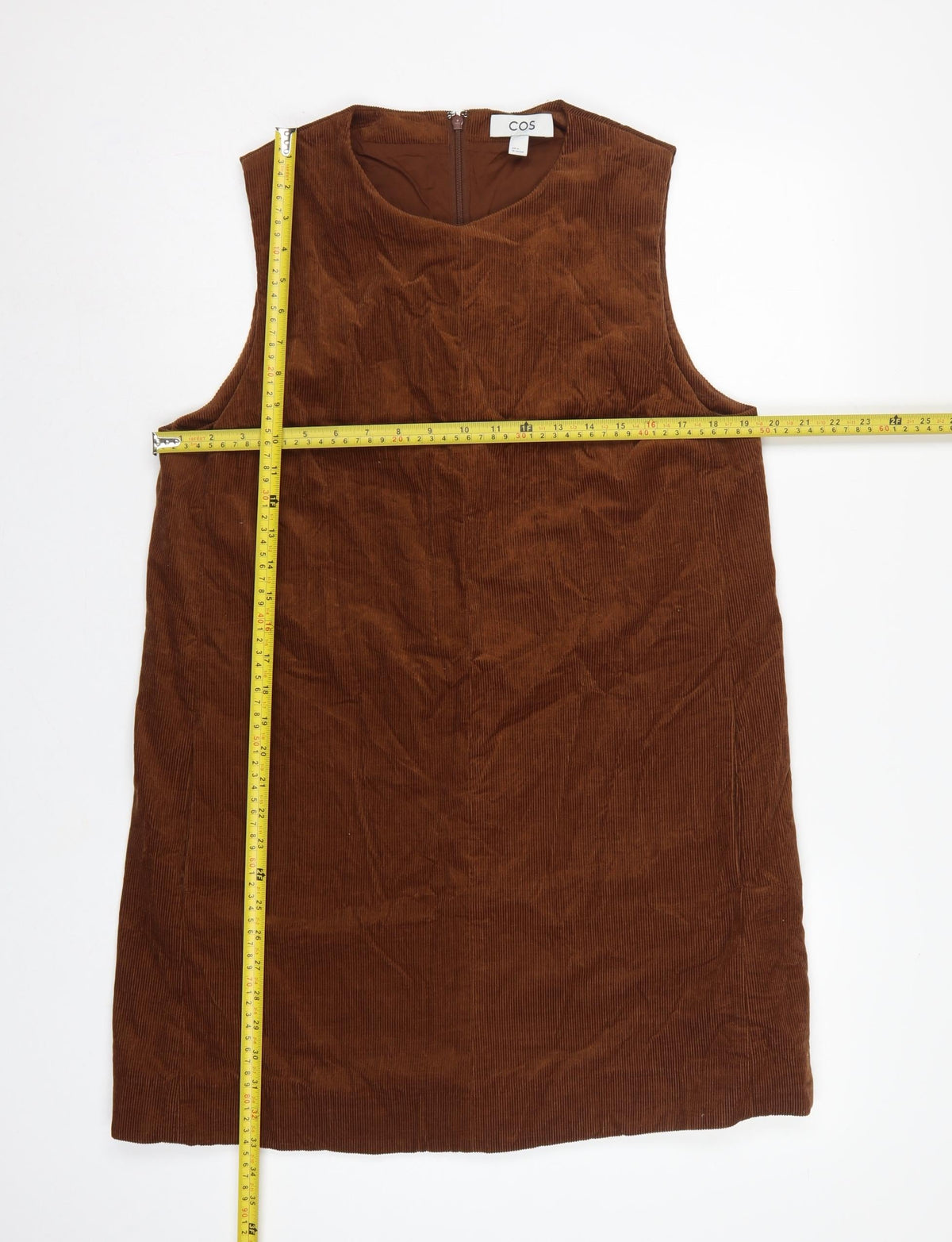 COS Women Brown Corduroy Shift Dress UK 16 Sleeveless Lined