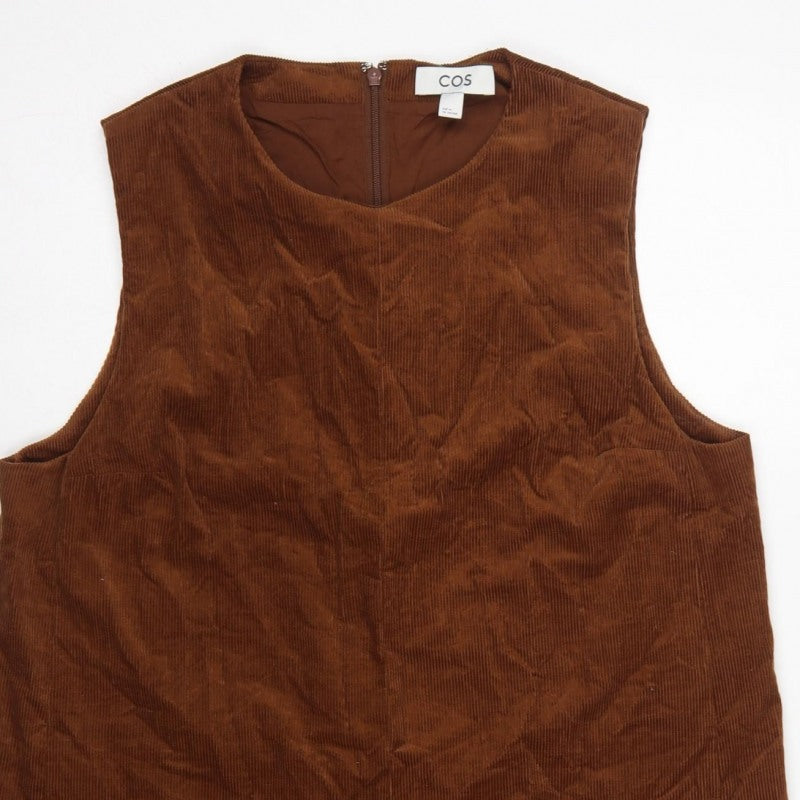 COS Women Brown Corduroy Shift Dress UK 16 Sleeveless Lined