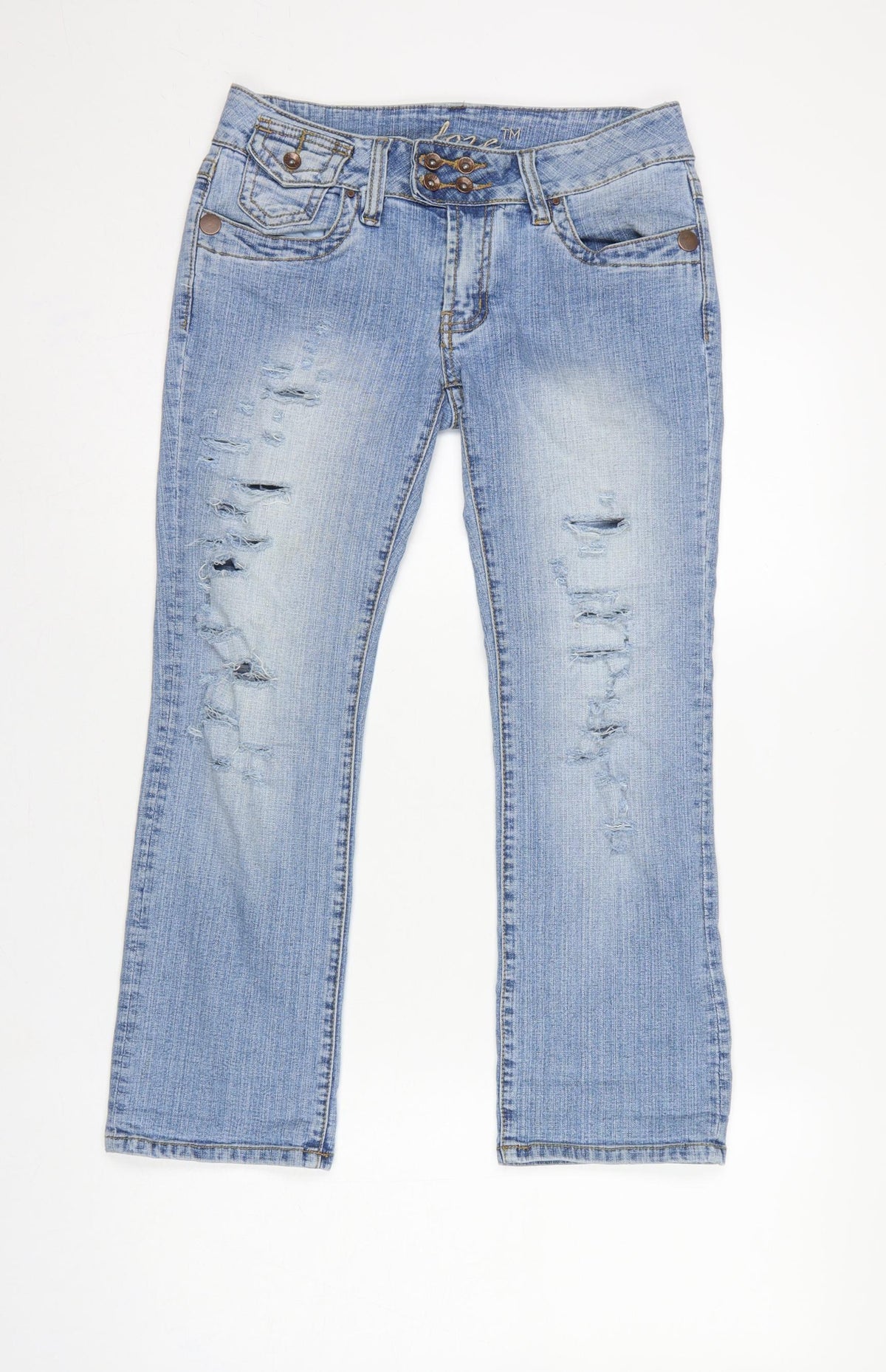 Adore Women’s Blue Size 12 Low Rise Distressed Bootcut Stretch Jeans