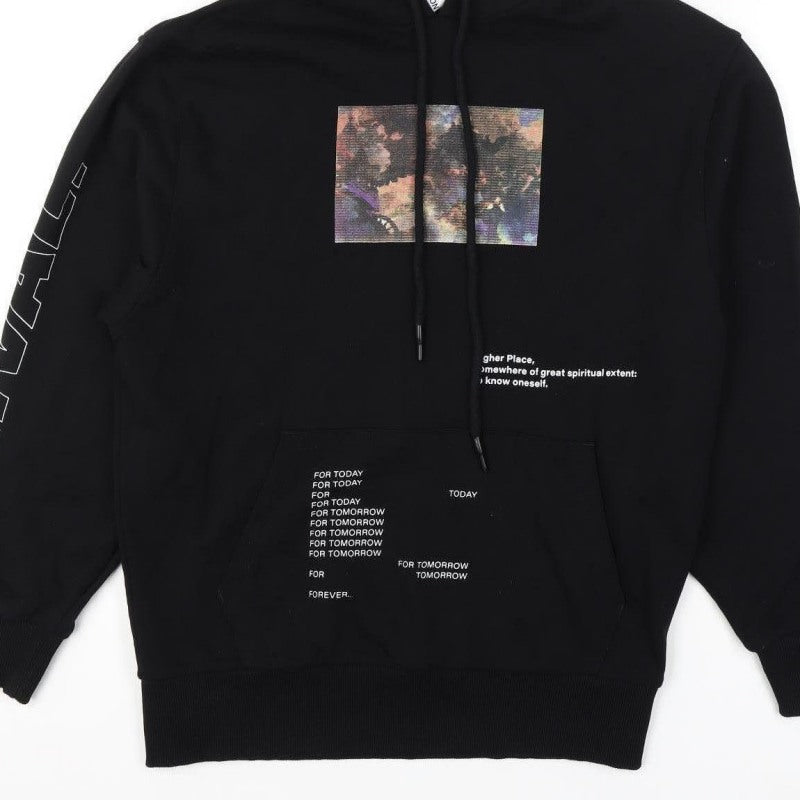 Collusion Unisex Black XS Pullover Graphic Print Cotton Hoodie