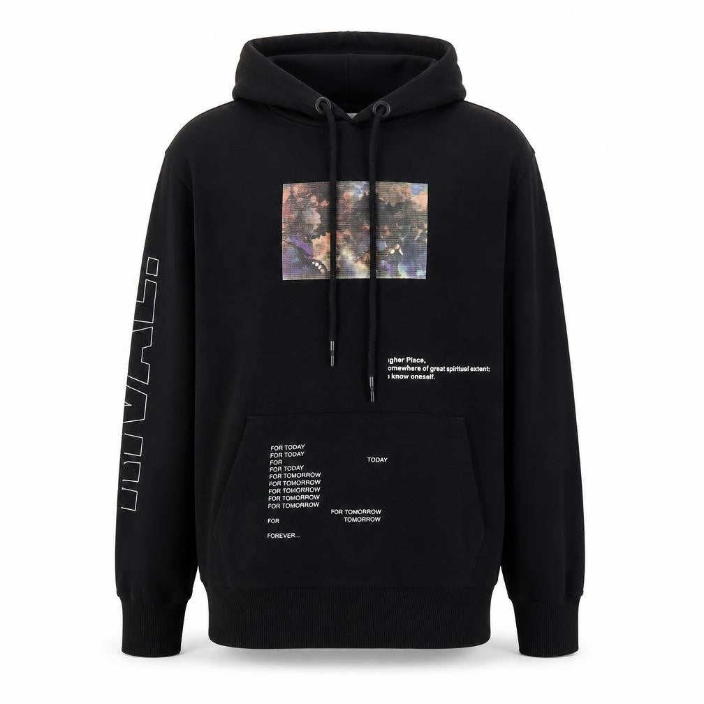 Collusion Unisex Black XS Pullover Graphic Print Cotton Hoodie