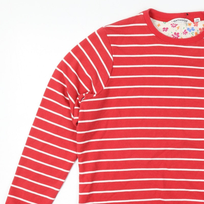 Lighthouse Women’s Red White Stripe Sweatshirt UK 10 Seaside Cotton Blend