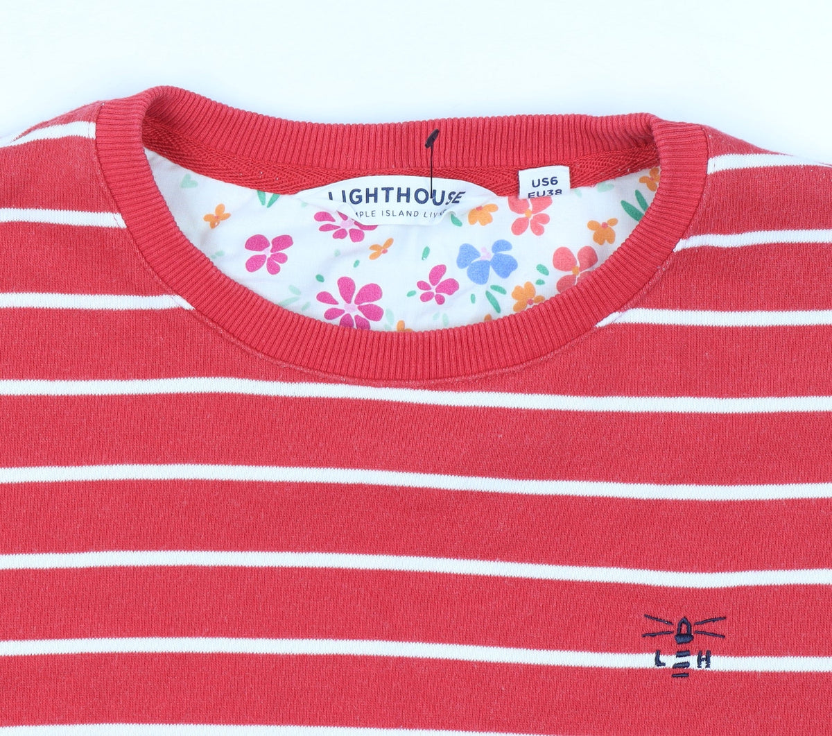 Lighthouse Women’s Red White Stripe Sweatshirt UK 10 Seaside Cotton Blend