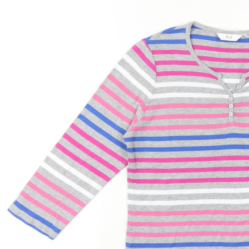 ISLE Women Multicoloured Striped Henley 3/4 Sleeve Top UK 14