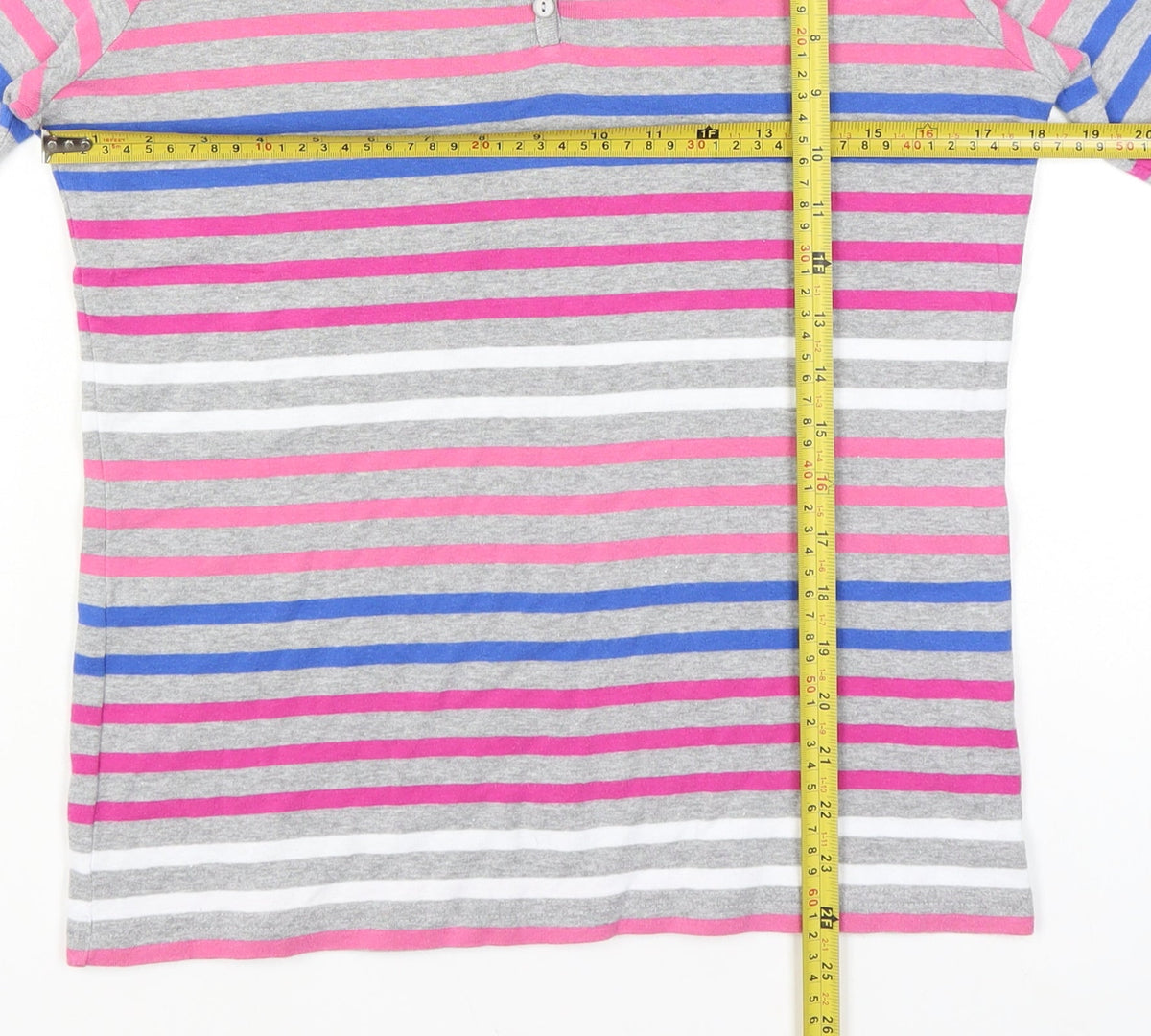 ISLE Women Multicoloured Striped Henley 3/4 Sleeve Top UK 14