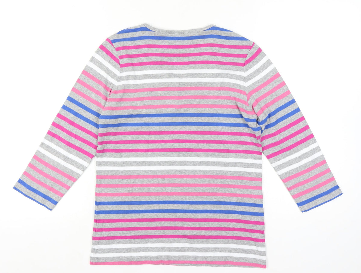 ISLE Women Multicoloured Striped Henley 3/4 Sleeve Top UK 14