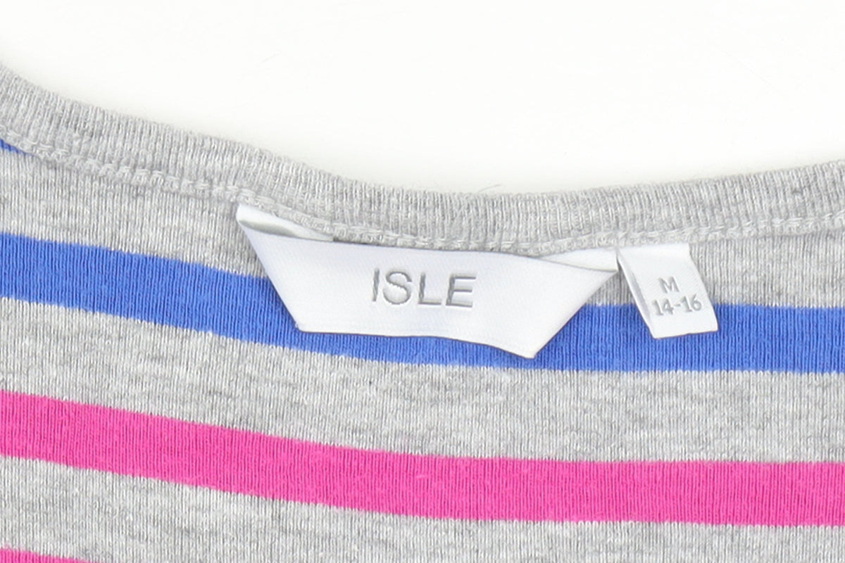 ISLE Women Multicoloured Striped Henley 3/4 Sleeve Top UK 14