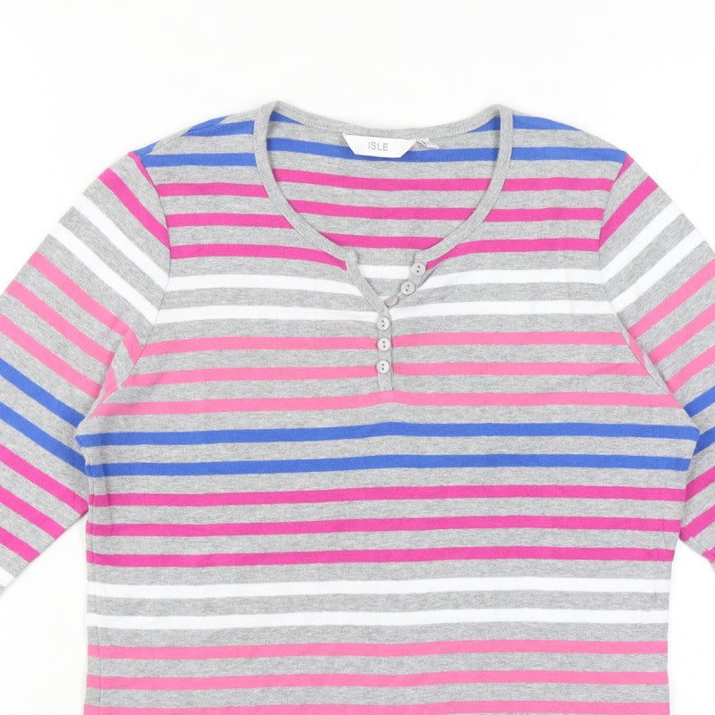 ISLE Women Multicoloured Striped Henley 3/4 Sleeve Top UK 14