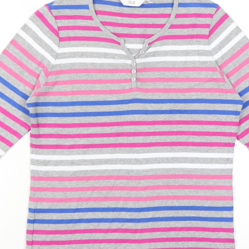 ISLE Women Multicoloured Striped Henley 3/4 Sleeve Top UK 14