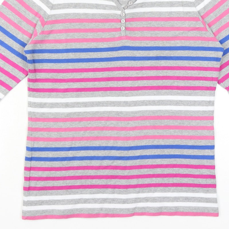 ISLE Women Multicoloured Striped Henley 3/4 Sleeve Top UK 14