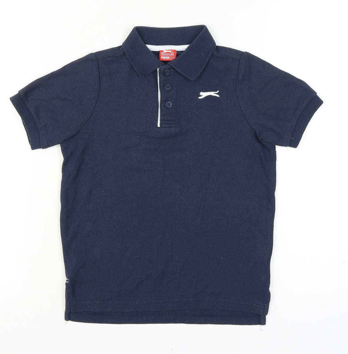 Back view of Slazenger boys’ blue 9-10 years short sleeve logo polo shirt