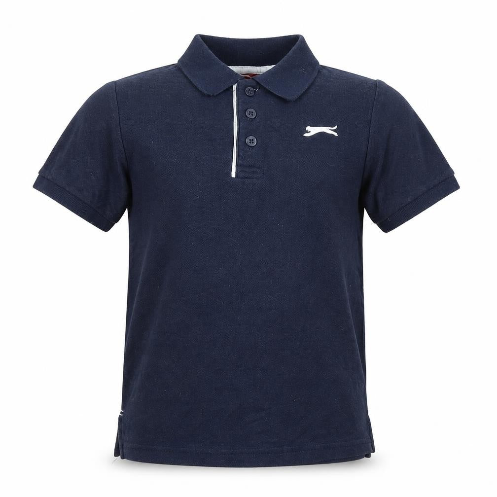 Front view of Slazenger boys’ blue 9-10 years short sleeve logo polo shirt
