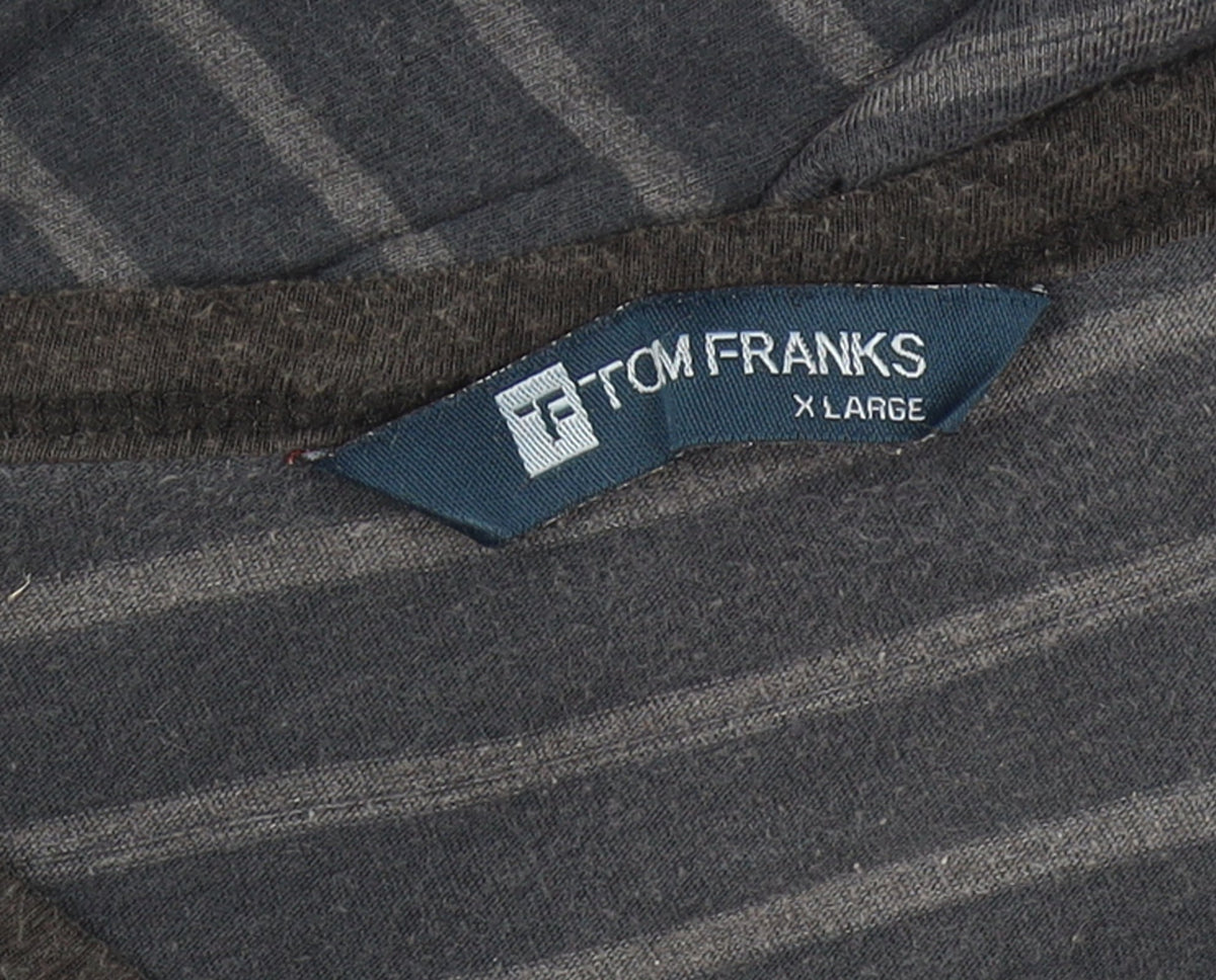 Tom Franks Men’s Black Grey Striped V-Neck Short Sleeve T-Shirt XL