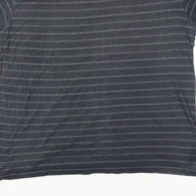 Tom Franks Men’s Black Grey Striped V-Neck Short Sleeve T-Shirt XL