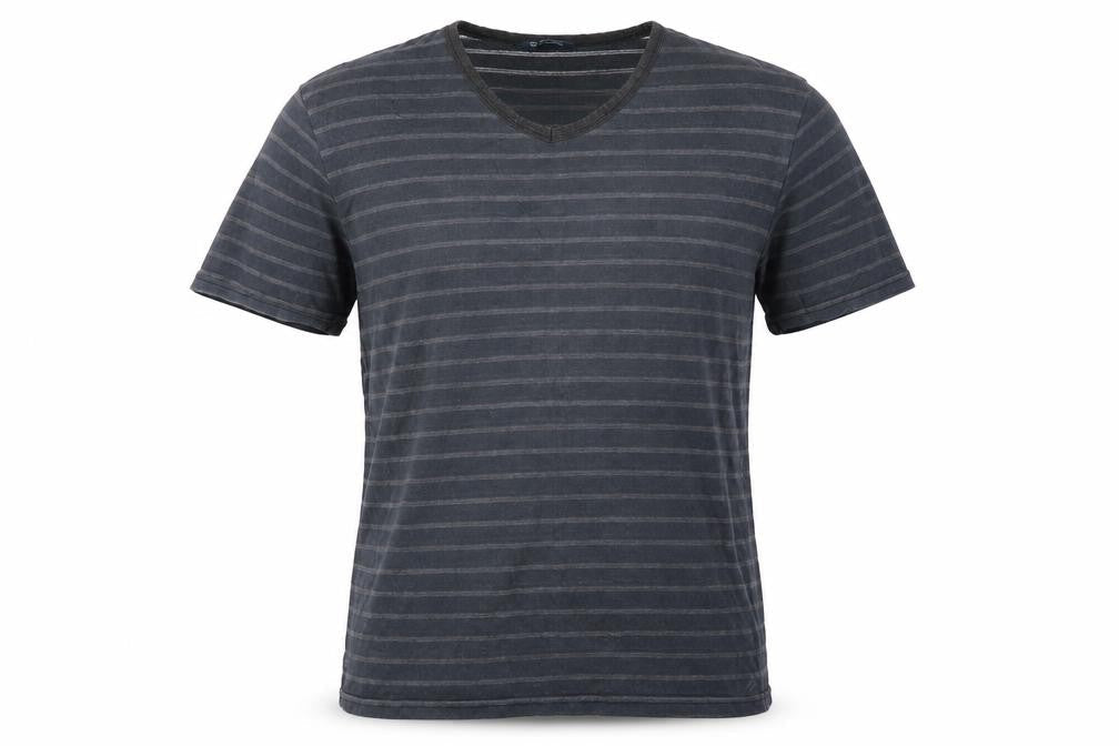 Tom Franks Men’s Black Grey Striped V-Neck Short Sleeve T-Shirt XL
